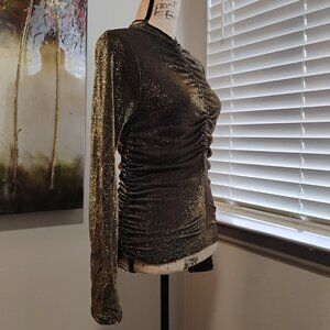 NWT Nicole Miller Metallic Rouched L/S Top